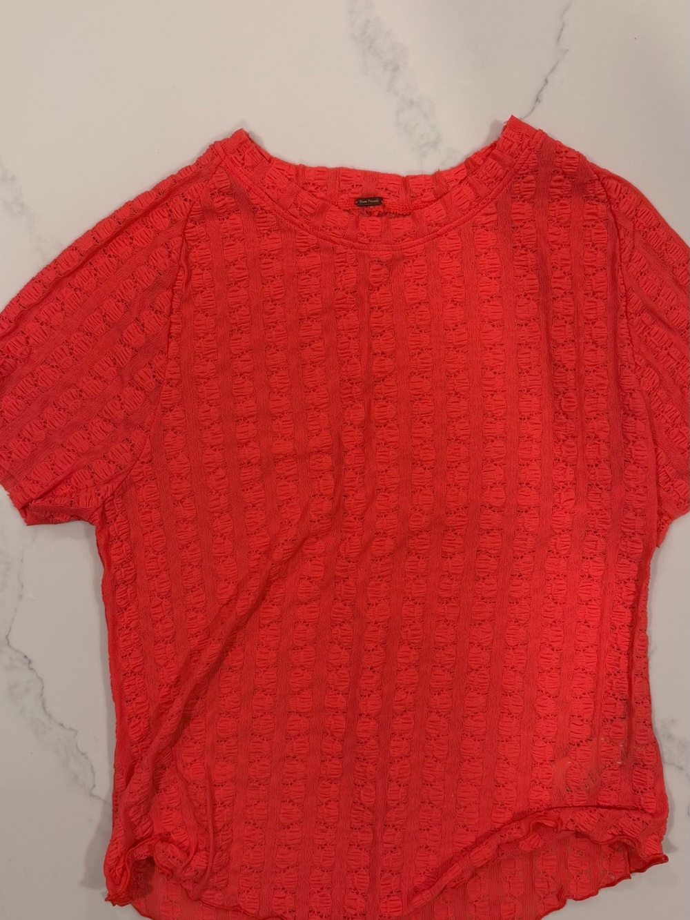Free People Textured Short Sleeve Top in Coral